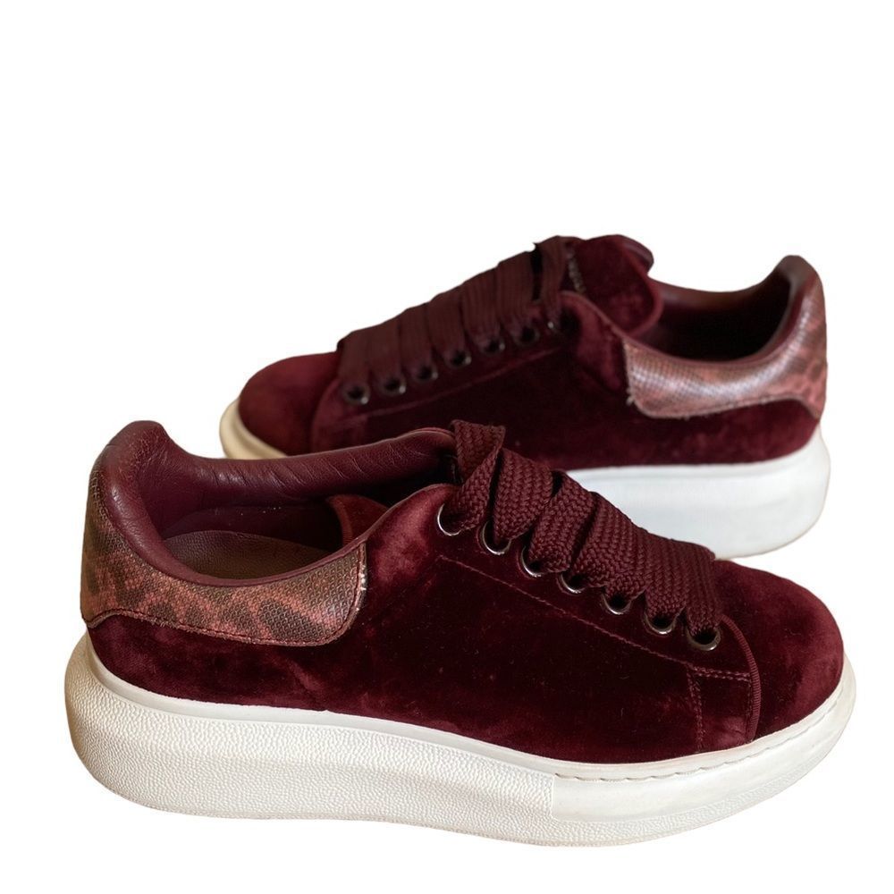 Alexander Mcqueen Maroon Velvet Larry Wedge Sneaker Size 35 US 5